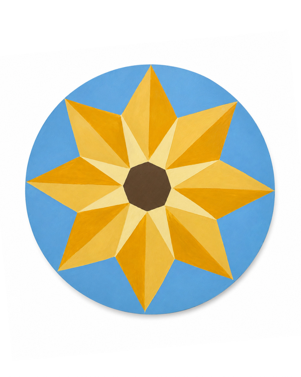 Sunflower Barn Quilt Light Blue Background Round Wall Art
